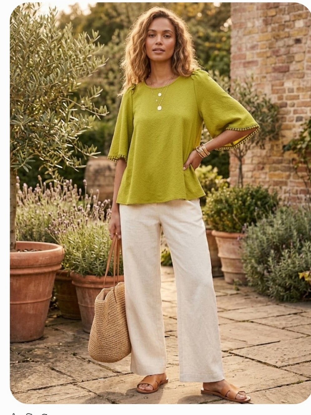 Anthropologie Sundays in Brooklyn Chartreuse Bell Sleeve Pom-Pom Blouse Size S